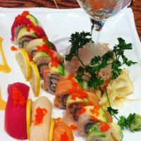 Lady'S Finger · One rainbow roll, five pieces sushi.