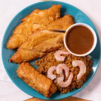 Almond Boneless Chicken Dinner Combo 杏仁鸡  · Gravy on the side. Served with fried rice and egg roll.