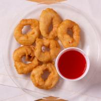 Fried Jumbo Shrimps Rings (6) 炸大虾 · With sweet and sour sauce.