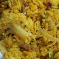Biryani (Vegetarian) · Gluten Free. Vegan. (Aromatic basmati rice cooked with vegetables and mild spices)