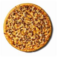Bacon Cheeseburger Pizza · Our Bacon Cheeseburger Pizza starts with a ketchup and mustard sauce and is topped with beef...