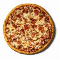 Meat Galore Pizza · Our Meat Galore Pizza is topped with pepperoni, beef, ham and your choice of mild or hot sau...