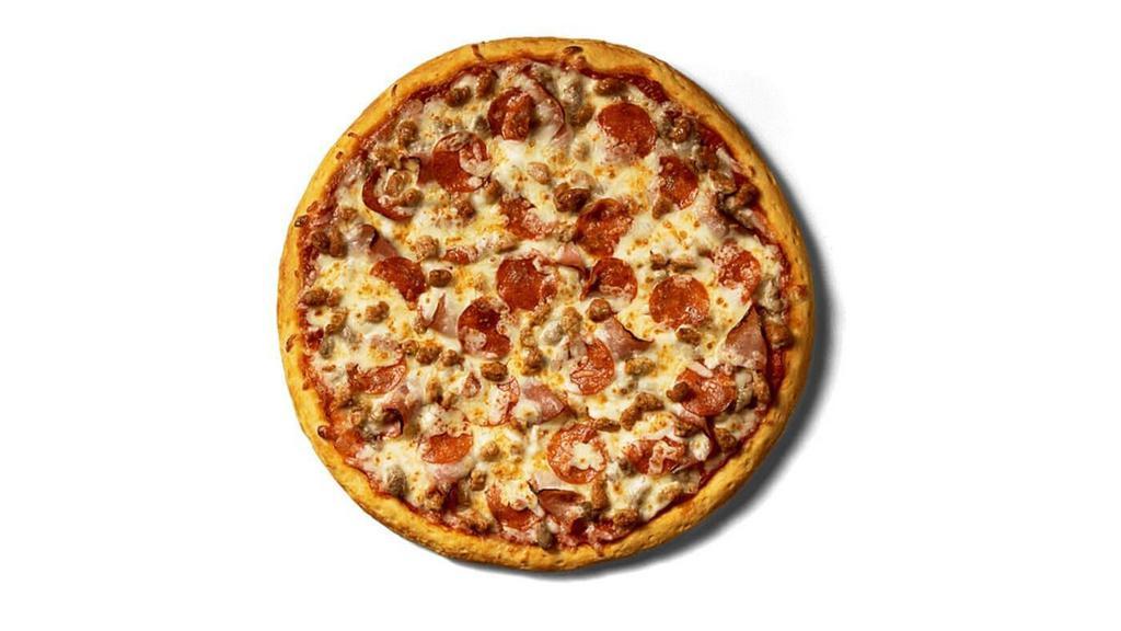 Meat Galore Pizza · Our Meat Galore Pizza is topped with pepperoni, beef, ham and your choice of mild or hot sausage. It's the pizza of every meat lover's dream! Order pizza for delivery or pickup!
