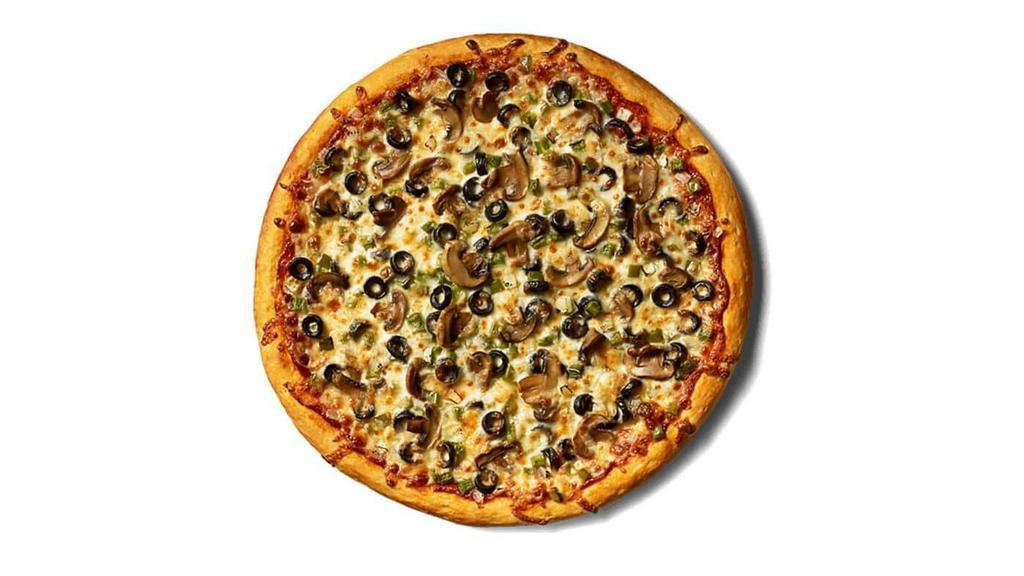 Veggie Pizza · Our Veggie Pizza starts with classic marinara and is topped with green peppers, onions, mushrooms, black olives, and real whole milk mozzarella cheese. Order pizza for delivery or pickup!