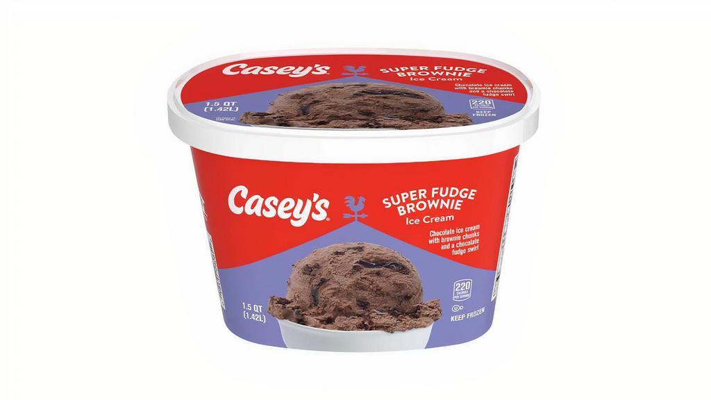 Casey'S Super Fudge Brownie Ice Cream 1.5Qt · Calling all chocolate lovers! Casey's Super Fudge Brownie Ice Cream takes chocolate to a whole new level featuring a creamy milk chocolate ice cream, loaded with delicious brownie chunks and swirled with chocolate fudge. Order yours for pick up or delivery today.