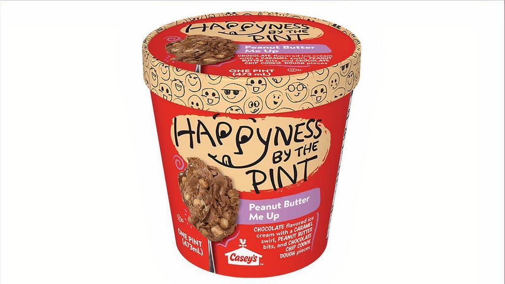 Happyness By The Pint Peanut Butter Me Up Ice Cream, 16Oz · Happyness by the Pint Peanut Butter Me Up features chocolate ice cream with a caramel swirl, peanut butter bits and chocolate chip cookie dough pieces. Available for delivery or pick up!