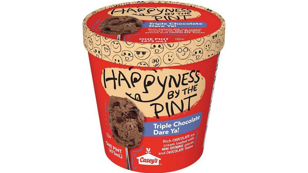Happyness By The Pint Triple Chocolate Dare Ya! Ice Cream, 16Oz · Raise the stakes with this triple chocolate goodness. Happyness by Pint Triple Chocolate Dare Ya! is loaded with sweet brownie pieces and milk chocolate flakes - all in a rich, creamy chocolate ice cream base. Order yours for delivery or pick up today!