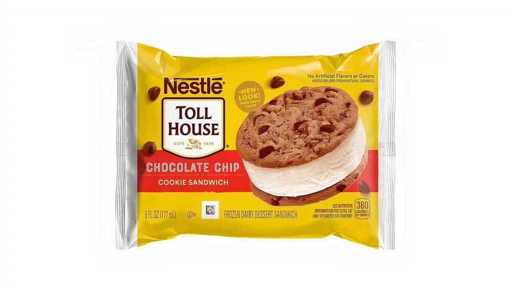 Nestle Tollhouse Vanilla Chocolate Chip Cookie Sandwich · Enjoy a thick, chewy chocolate chip cookie stuffed with creamy vanilla ice cream. A double whammy of deliciousness.
