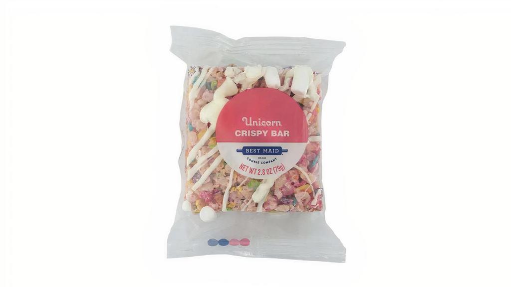 Best Maid Unicorn Treat Crispy 2.8Oz · Combines fruity flavored, multi-colored crisped rice cereal with velvety marshmallows and real butter, then is topped with a white drizzle and mini marshmallows. The perfect sweet snack for when something different is exactly what you want!