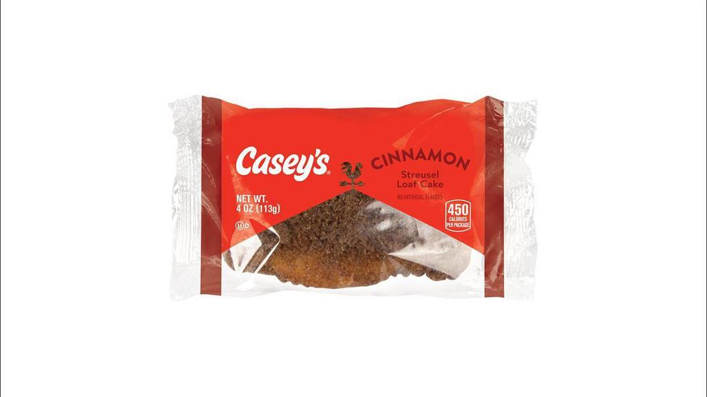 Casey'S Cinnamon Streusel Loaf Cake 4Oz · Delicious cinnamon swirled into a soft streusel cake makes for the perfect way to treat yourself! Order Casey's Cinnamon Streusel Loaf Cake for delivery or pickup today.