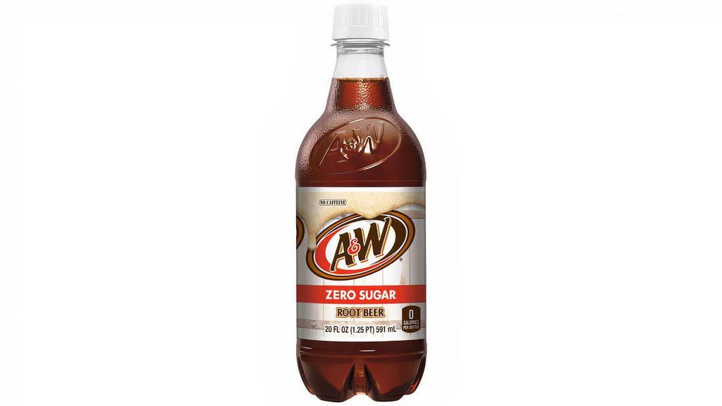 A&W Zero Sugar Rootbeer 20Oz · Made with aged vanilla. Naturally and artificially flavored. 0 calories and 0 sugar per bottle.