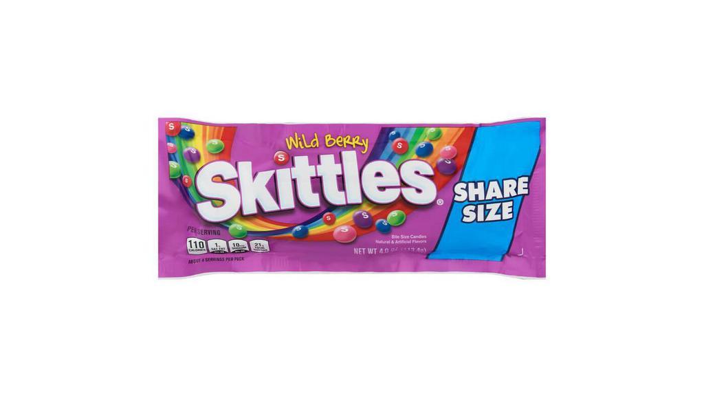 Skittles Wild Berry Share Size 4Oz · Every pack of Skittles gives you the chance to Taste the Rainbow, with a variety of fruit flavors almost too good to be true.