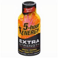 5 Hour Energy Extra Strength Tropical Burst 1.93Oz · A sweet and delicious combination of pineapple and apricot flavors that will satisfy your de...