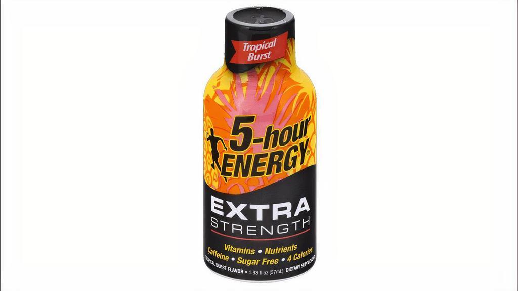 5 Hour Energy Extra Strength Tropical Burst 1.93Oz · A sweet and delicious combination of pineapple and apricot flavors that will satisfy your deepest tropical cravings.