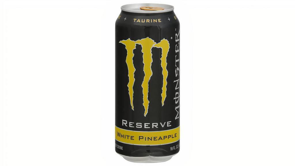 Monster Reserve White Pineapple 16Oz · Monster Reserve is straight-up original Monster in new amazing flavors. It's the ideal combo of the right ingredients in the right proportion to deliver the big bad buzz that only Monster can. Monster Reserve packs a powerful punch but has a smooth, easy drinking white pineapple flavor.