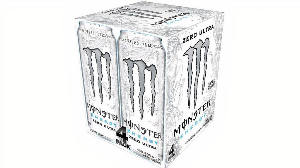 Monster Zero Ultra 4 Pack 16Oz · Some people are impossible to please. As soon as they get what they thought they wanted they always want more. Our team riders and Monster Girls are no different… they’ve been dropping some hints lately. They’ve been asking us for a new Monster drink. A little less sweet, lighter-tasting, but with a full load of our Monster energy blend. Sure, white is the new black. We went all out: Monster Energy Zero Ultra. Unleash the Ultra Beast!