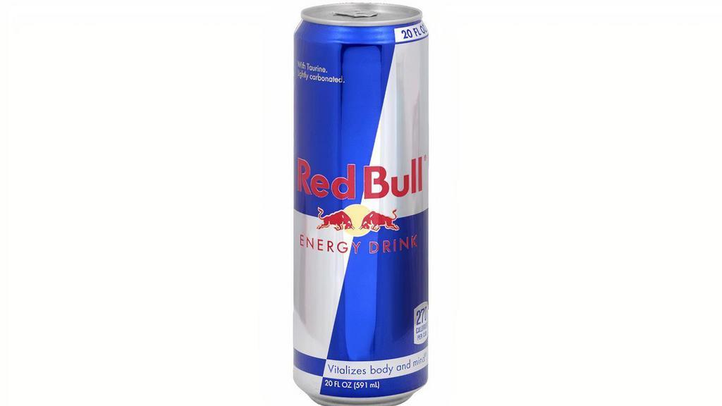 Red Bull Energy 20Oz · Single 20 fl oz can of Red Bull Energy Drink . Red Bull Energy Drink's special formula contains ingredients of high quality: Caffeine, Taurine, some B-Group Vitamins, Sugars. One 20 fl oz can of Red Bull contains 189 mg of caffeine, about the same amount as in an equal serving of home-brewed coffee. Vitalizes Body and Mind.