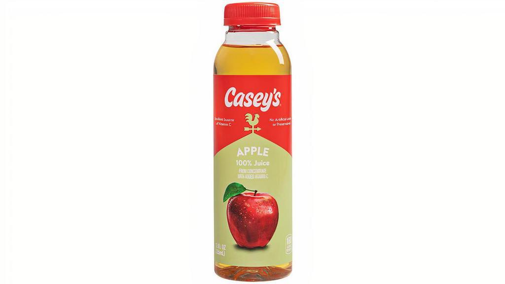 Casey'S Apple Juice 12Oz · New Casey's 100% Apple Juice has a pure, crisp taste you're sure to enjoy. And it's an excellent source of Vitamin C with no added sugar, artificial colors or preservatives. Try one today!