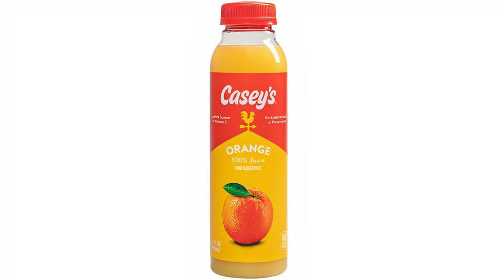 Casey'S Orange Juice 12Oz · New Casey's 100% Orange Juice is perfectly refreshing any time of day. And it's an excellent source of Vitamin C with no added sugar, artificial colors or preservatives. Try one today!