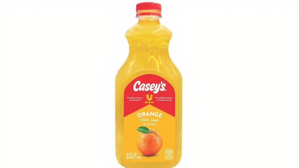 Casey'S Orange Juice 52Oz · New Casey's 100% Orange Juice is perfectly refreshing any time of day. And it's an excellent source of Vitamin C with no added sugar, artificial colors or preservatives. Try it today!
