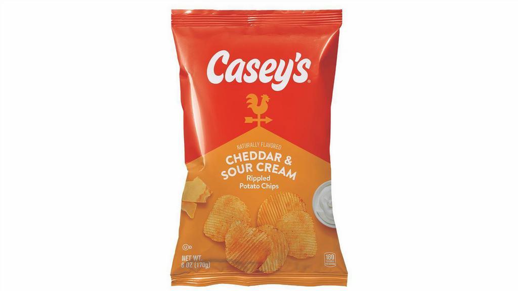Casey'S Cheddar & Sour Cream Chips 6Oz · Looking for the perfect side or snack? Grab a bag of light and crispy Casey's Cheddar & Sour Cream Chips, seasoned with a flavorful cheddar and sour cream seasoning.
