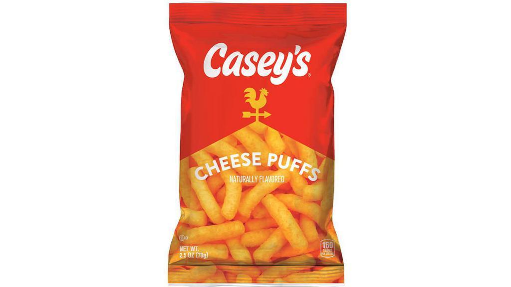 Casey'S Cheese Puffs 2.5Oz · Casey's Cheese Puffs are the perfect side or snack for any occasion. These light and airy cheese puffs are seasoned with a classic cheddar cheese seasoning. Order your Casey's Cheese Puffs for delivery or pickup!