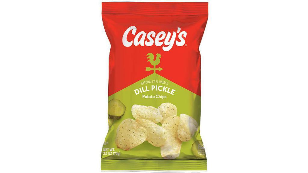 Casey'S Dill Pickle Chips 2.5Oz · Casey's Dill Pickle Chips are the perfect side or snack for any occasion. These light and crispy chips are seasoned with a zesty dill pickle seasoning that are sure to wake up your taste buds. Order your Casey's Dill Pickle Chips for delivery or pickup!