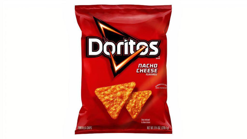 Doritos Nacho Cheese 9.25Oz · The DORITOS brand is all about boldness. If you’re up to the challenge, grab a bag of DORITOS tortilla chips and get ready to make some memories you won’t soon forget. It’s a bold experience in snacking and beyond.