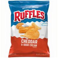 Ruffles Cheddar & Sour Cream 2.50Oz · Crispy, crunchy Cheddar & Sour Cream Ruffles chips are the perfect companion to your favorit...