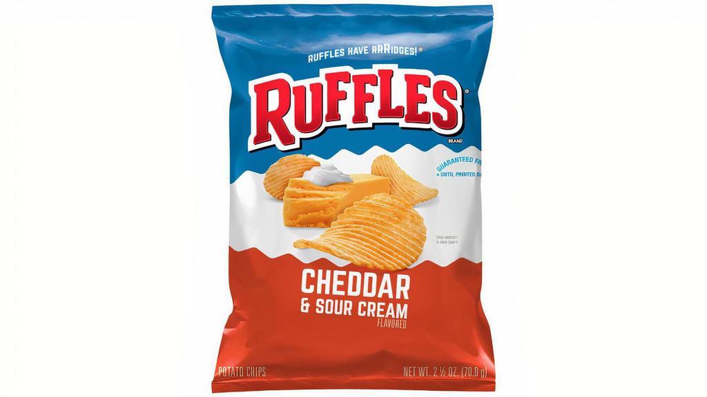 Ruffles Cheddar & Sour Cream 2.50Oz · Crispy, crunchy Cheddar & Sour Cream Ruffles chips are the perfect companion to your favorite Casey's Sandwich. Order Ruffles chips for delivery or carryout!