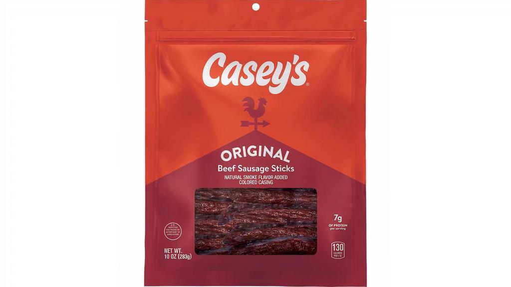 Casey'S Original Beef Sausage Sticks 10Oz · Casey’s Original Smoked Sausages are hickory smoked and then seasoned to perfection with a variety of spices to deliver a mouth-watering experience of smoky flavor with a hint of garlic. Made with 100% Beef, these smoked sausages are also loaded with protein.
