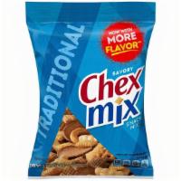 Chex Mix Traditional Flavor 3.75Oz · The original Chex you love! It’s corn Chex, wheat Chex, pretzels, rye chips and mini breadst...
