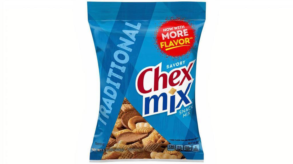 Chex Mix Traditional Flavor 3.75Oz · The original Chex you love! It’s corn Chex, wheat Chex, pretzels, rye chips and mini breadsticks combined with a unique seasoning blend for a one-of-a-kind snack.