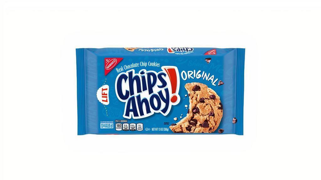 Chips Ahoy! Cookies 13Oz · CHIPS AHOY! Original Chocolate Chip Cookies are the CHIPS AHOY! cookies you know and love, baked to have the perfect amount of crunch. These crispy chocolate chip cookies are loaded with lots of real chocolate chips to make delicious sweet treats or party favors. Enjoy the comforting taste of these classic cookies that are sure to become a household favorite.