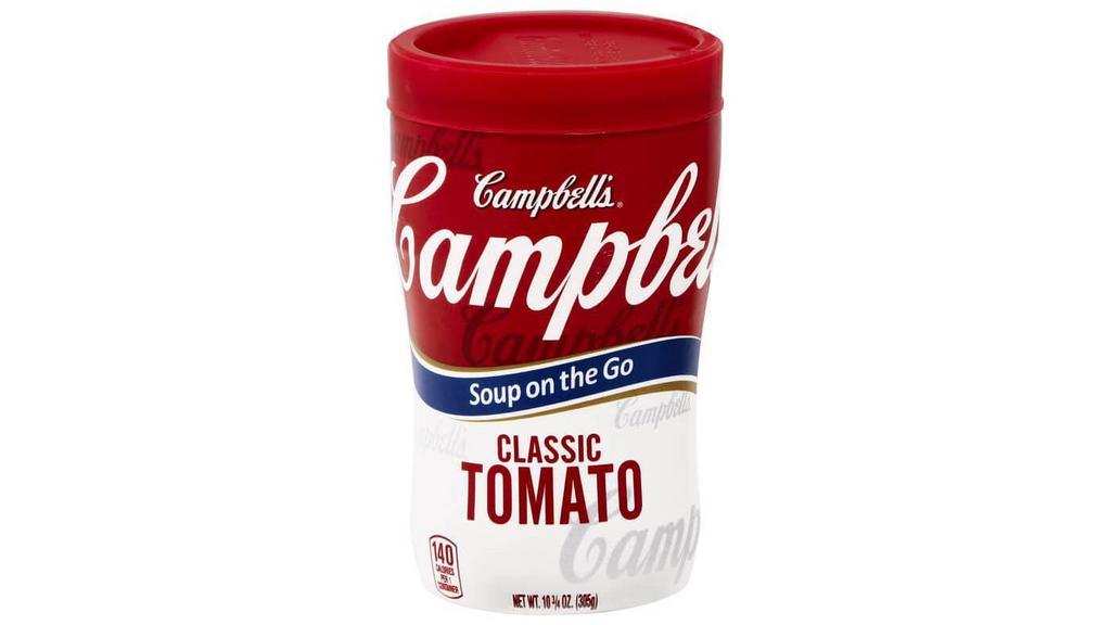 Campbell'S Tomato Soup · Savor your favorite Healthy Request® Classic Tomato soup on the go-anytime, anywhere. Easy to prepare, nutritious and tasty. No utensils no problem just heat our go cups in the microwave and enjoy!