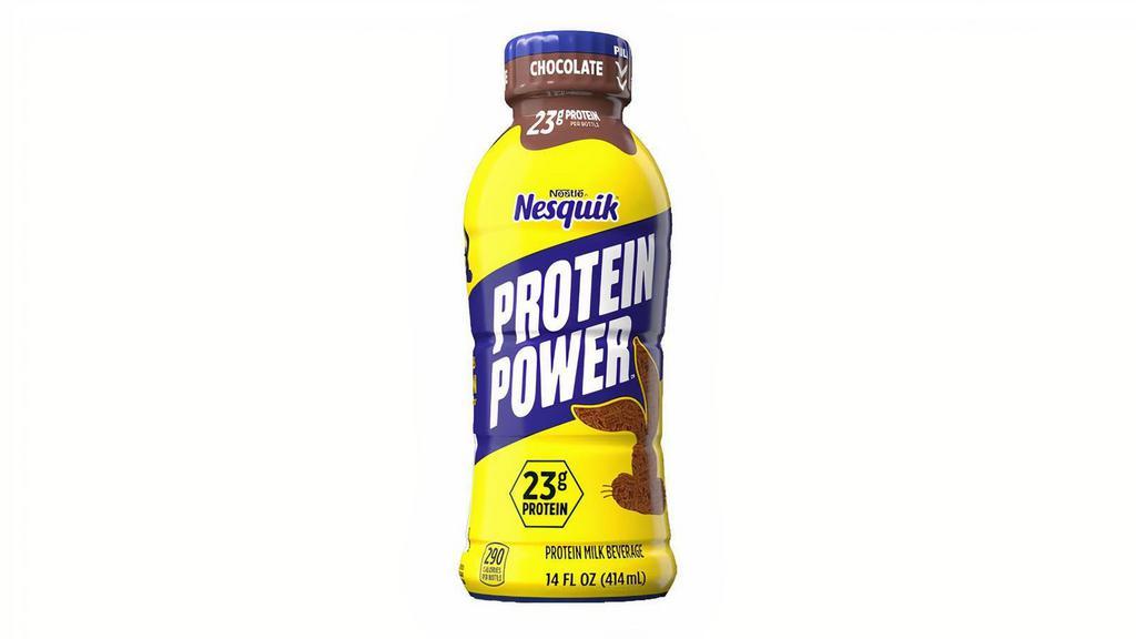 Nesquik Protein Chocolate 14Oz · Nesquik Protein Power is packed with 23 grams of protein per bottle to refuel you and help you reach your goals for the day. Chocolate protein milk beverage is nutritious, and has the signature delicious taste of chocolate Nesquik that you’ve always loved. It is convenient, it is easy and it is ready when you are!