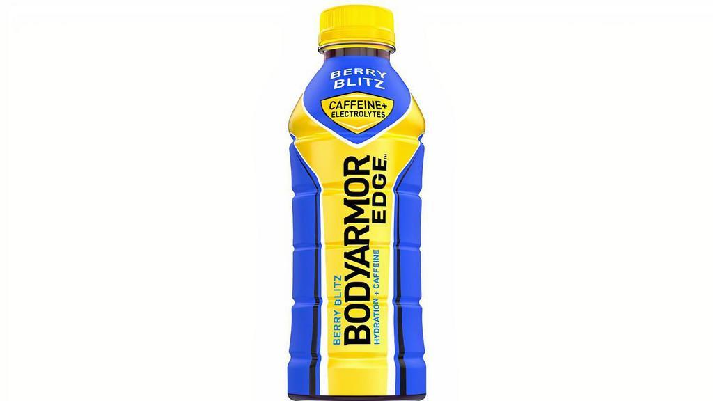 Bodyarmor Edge Berry Blitz 20Oz · Introducing BODYARMOR EDGE, sports hydration with a boost of caffeine! Made with 100 milligrams of caffeine, a 1,000 milligrams of electrolytes, natural flavors & sweeteners along with potassium-packed electrolytes to hydrate today’s athletes!