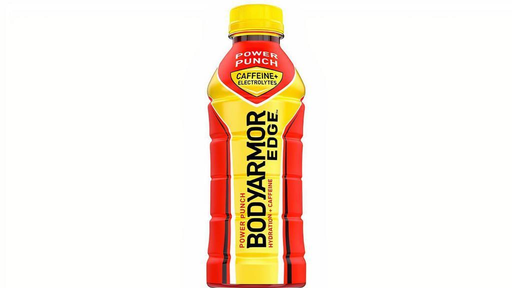 Bodyarmor Edge Power Punch 20Oz · Introducing BODYARMOR EDGE, sports hydration with a boost of caffeine! Made with 100 milligrams of caffeine, a 1,000 milligrams of electrolytes, natural flavors & sweeteners along with potassium-packed electrolytes to hydrate today’s athletes!