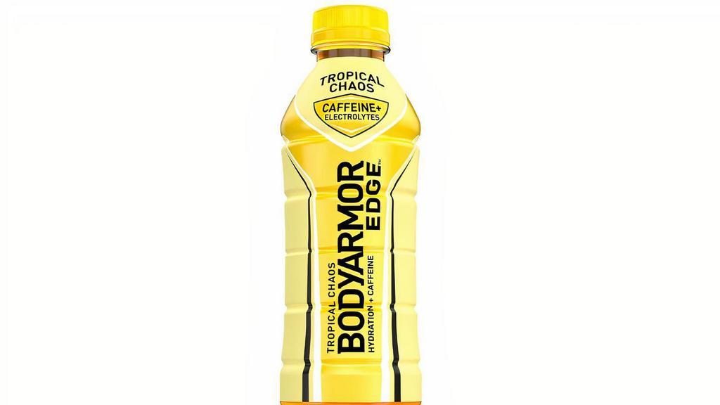Bodyarmor Edge Tropical Chaos 20Oz · Introducing BODYARMOR EDGE, sports hydration with a boost of caffeine! Made with 100 milligrams of caffeine, a 1,000 milligrams of electrolytes, natural flavors & sweeteners along with potassium-packed electrolytes to hydrate today’s athletes!