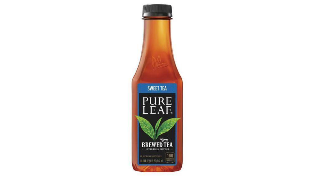 Pure Leaf Sweet Tea 18.5Oz · Congratulations! You just picked real brewed iced tea, which means it's brewed from REAL tea leaves picked at their freshest, never from powder or concentrate (like some other iced teas). Plus, it's sweetened with real sugar, with no added color. So, enjoy the delicious and refreshing taste of tea, brewed for you by Pure Leaf.