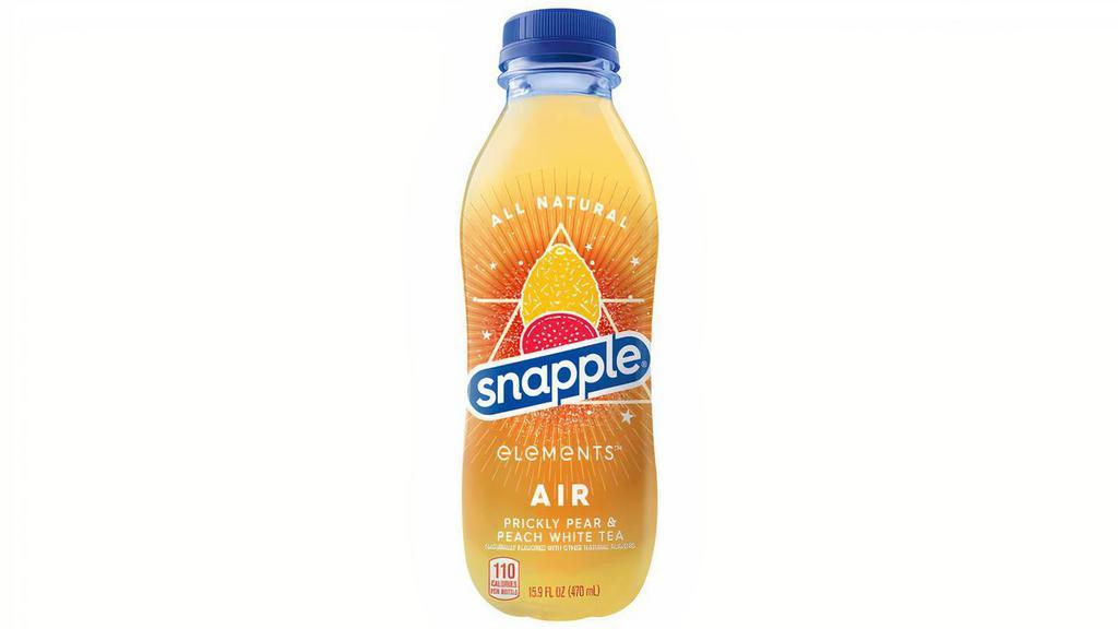 Snapple Elements Air Prickly Pear & Peach White Tea 15.9Oz · Uncap amazing with Snapple Elements™. Impossibly light and refreshing, Snapple Elements™ Air tea combines Prickly Pear and Peach flavors with light White Tea. Do yourself a flavor!