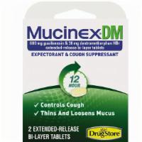 Mucinex Dm 12 Hour 2Ct · Mucinex DM 12-Hour Expectorant and Cough Suppressant Tablets are patented bi-layer tablets d...
