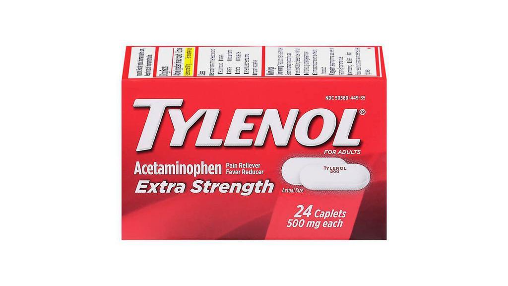 Tylenol Extra Strength Caplets 24Ct · Tylenol Extra Strength temporarily reduce fevers and relieves minor pain, due to headache, backache, toothache, minor pain of arthritis, the common cold, and premenstrual and menstrual cramps. When used as directed, it has an exceptional safety profile.