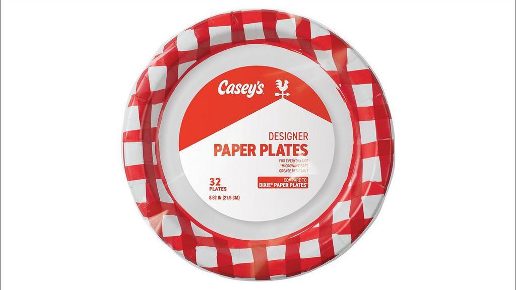Casey'S Designer Paper Plates 32Ct · A necessity for your next family gathering or picnic, Casey's paper plates offer more convenience for your delicious meals. Comes with 32 plates.
