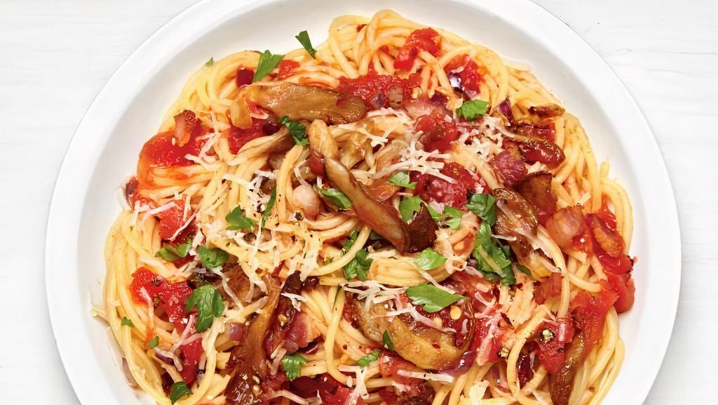 Chicken Cacciatore · Pasta, grilled chicken, in our cacciatore sauce with fresh garlic, onions, roma basil, tomato and olives with parmesan cheese.