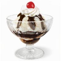 Hot Fudge Sundae · 720-1020 cal. Vanilla ice cream, hot fudge, whip cream and a cherry.