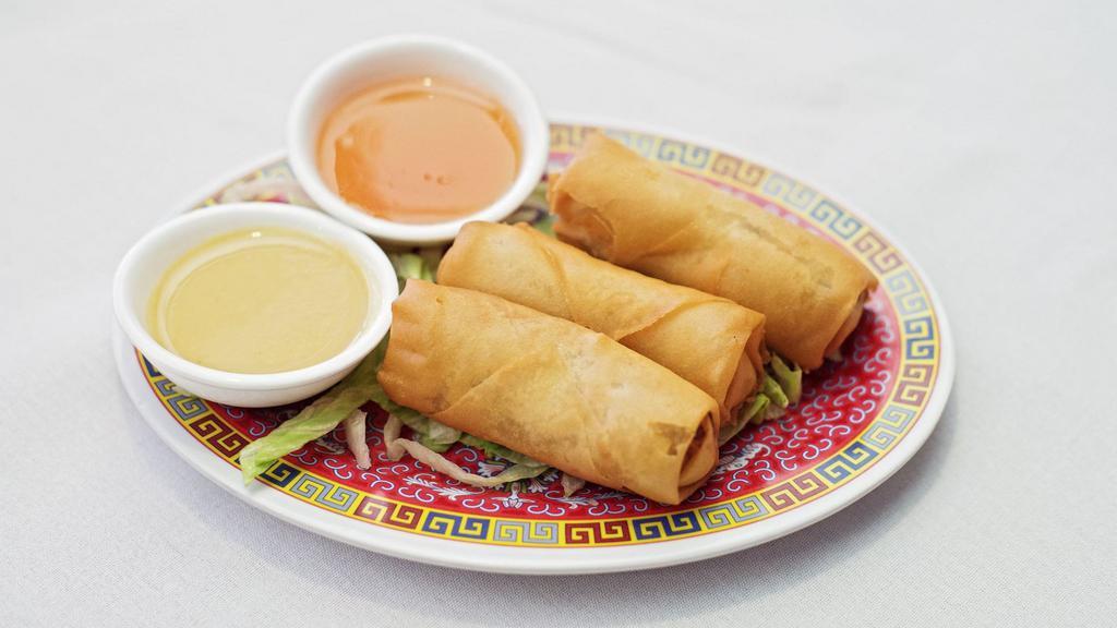 Fried Veggie Spring Roll (4 Pcs.) · Wheat flour, cabbage, onion, vermicelli noodle, mushroom and carrot.