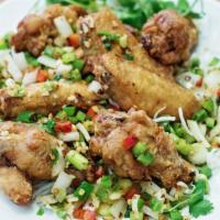 Salt & Pepper Wings · Breaded deep fried wings with bell pepper and onion in salt and pepper flavor.