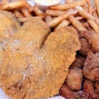 Tilapia - 2 Pieces Combo · Includes fries, coleslaw, bread, and fountain drink or bottled water. Breaded with our famou...