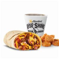 Loaded Breakfast Burrito Combo · Loaded omelets filled with crumbled sausage, bacon, ham and cheddar cheese, topped with more...